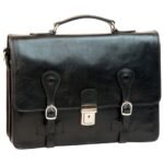 Leather Briefcase with buckle closures - Black