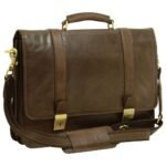 Soft Calfskin Leather Briefcase with shoulder strap - Dark Brown