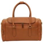 Round Metal Zip Leather Travel Bag - Brown Colonial
