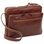Large leather bag with zip closures - Brown