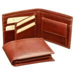 Leather bifold wallet - brown with RFID
