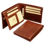 Cowhide leather bifold wallet with RFID blocking technology - Brown