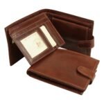 Leather Bifold Wallet with internal zip pocket - Brown