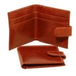 Men's Bifold Leather Wallet with snap closure - Brown