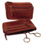 Leather Key Case with 3 zip pockets - Brown